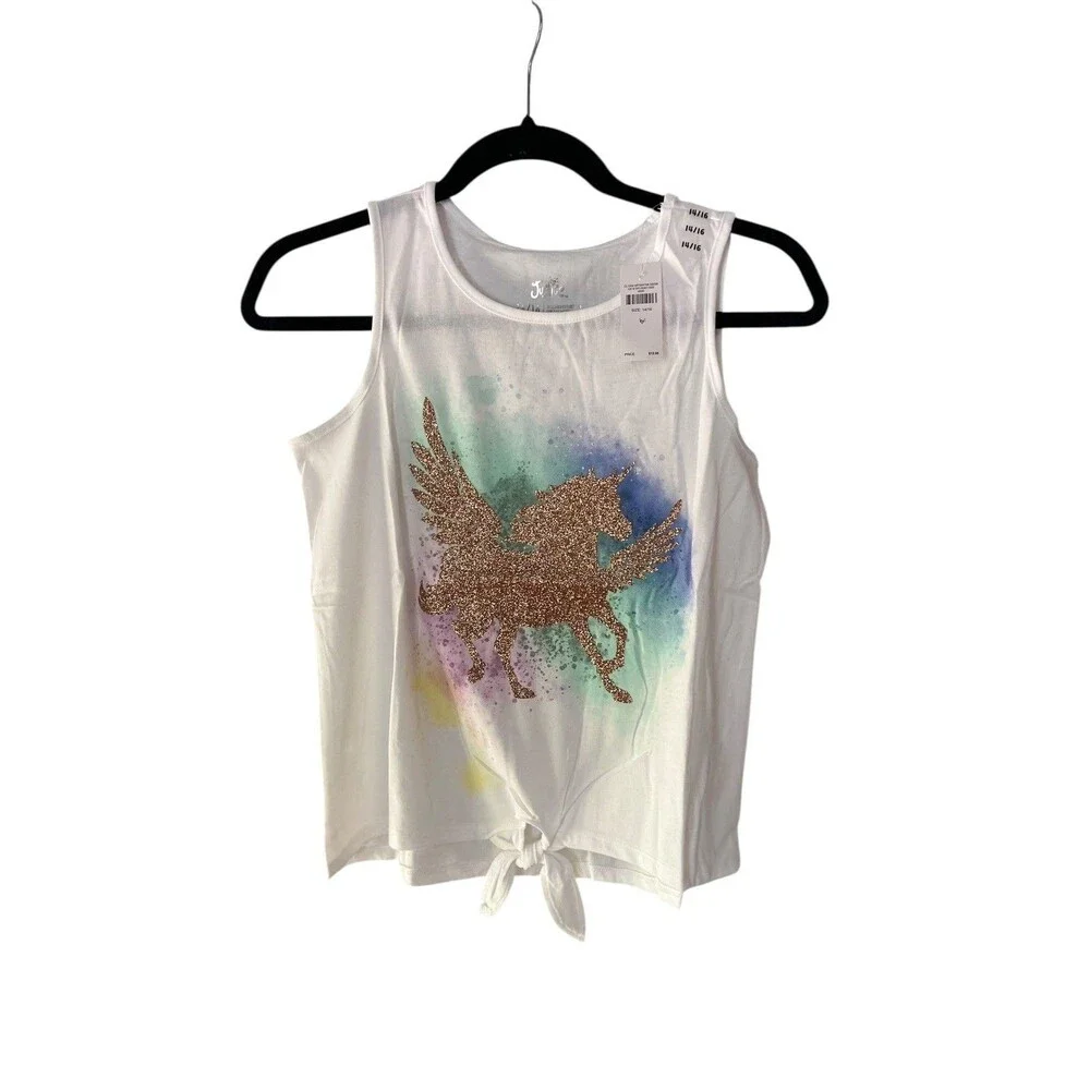Justice Girls Lot of 2‎ Tank Tops size 14/16 Unicorn Glitter USA Americana Tween